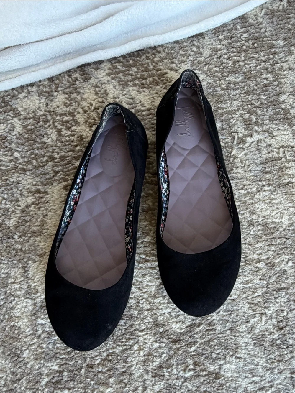 Jellypop Black Suede-Look Quilted Insole Ballet Flats